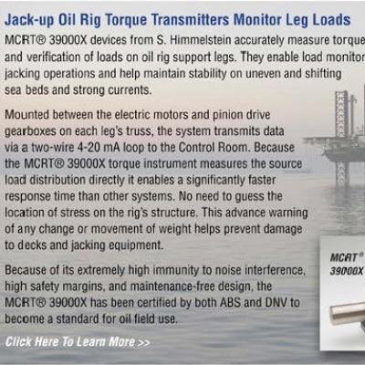 Jack-up Oil Rig Torque Transmitter Monitors Leg Loads
